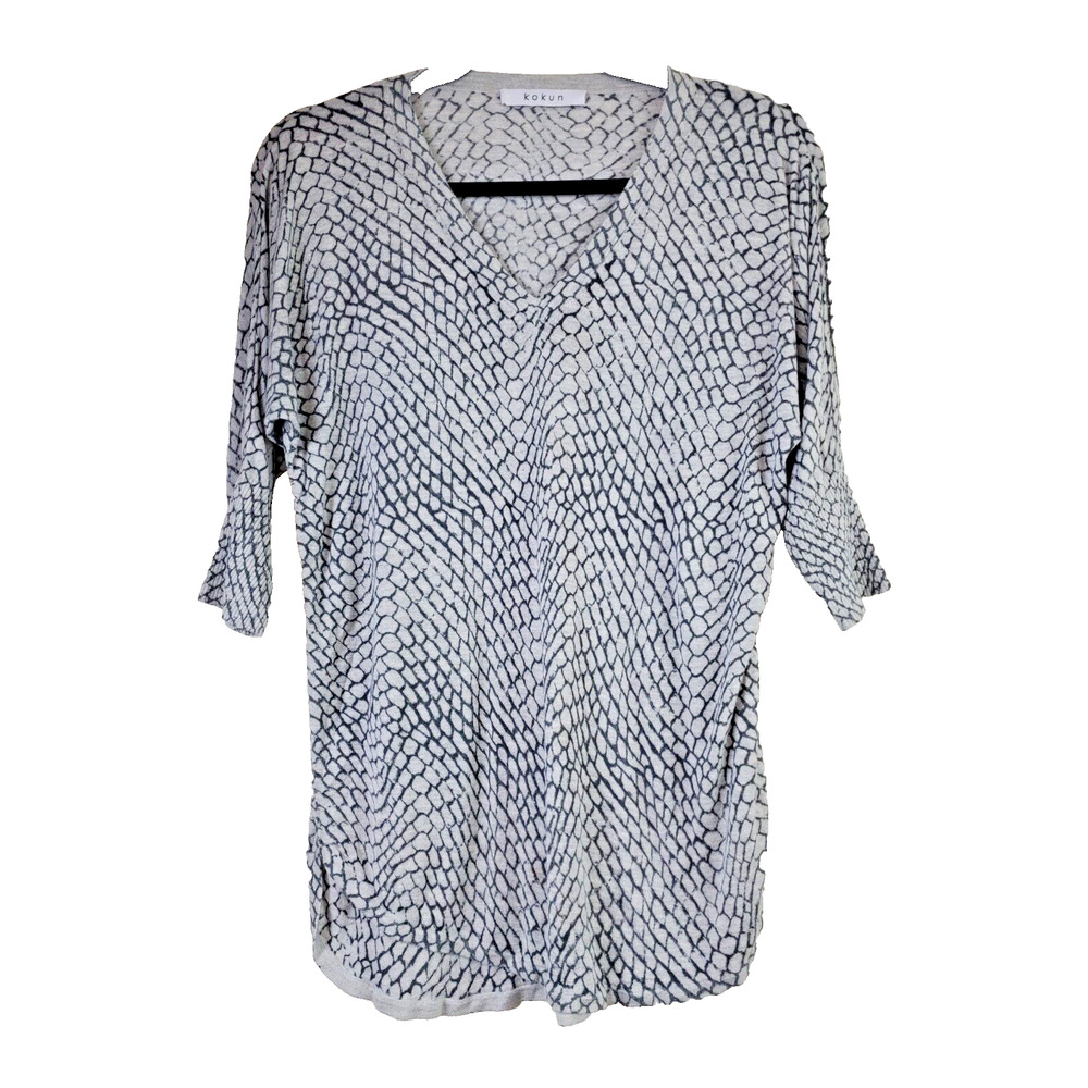 Kokun Womens Small Sweater CASHMERE Bamboo V-neck Luxury Gray Lightweight